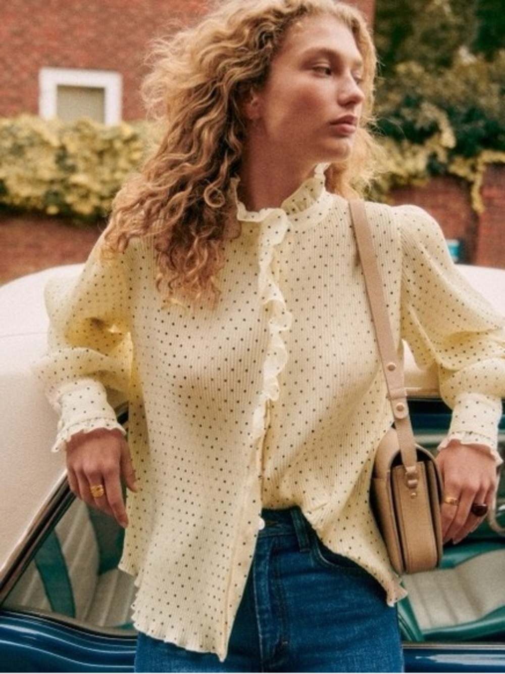 Sezane Coline Shirt Pleated Polka dot Blouse